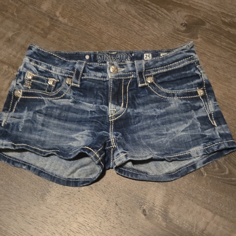 Miss Me Shorts Diamond Buttons Accents